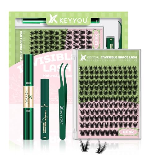 KEYYOU Fairy Wink Lash Clusters Kit Lash Extension Kit D Curl 144Pcs Eyelash Extension Wispy Natural Invisible Band with Waterproof DIY at HomeFairy WinkD818MIX